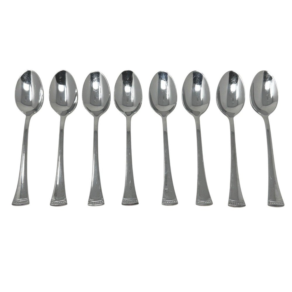 Lenox Portola 18/10 Stainless Steel Teaspoons Set of 8 Glossy Beaded Flatware
